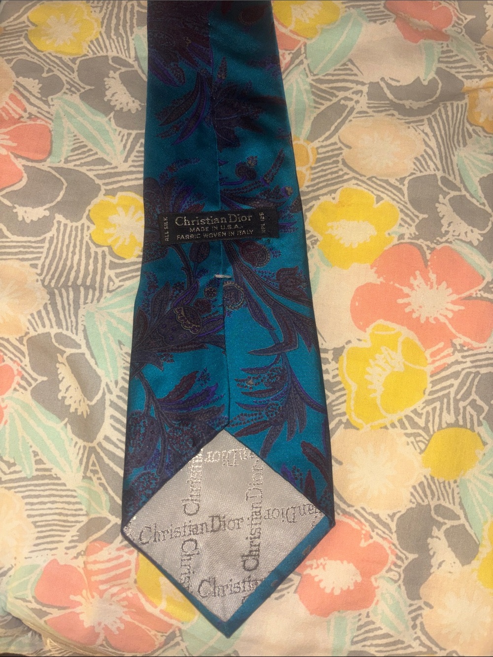 Dior Teal Tie with Navy Floral Jacquard
